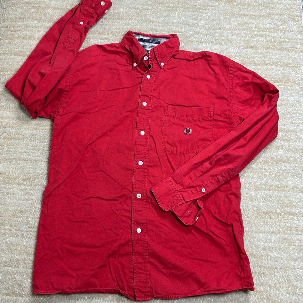 Siegfried Shirt Men S Red Cotton Crest Logo Button Up Long Sleeve Casual